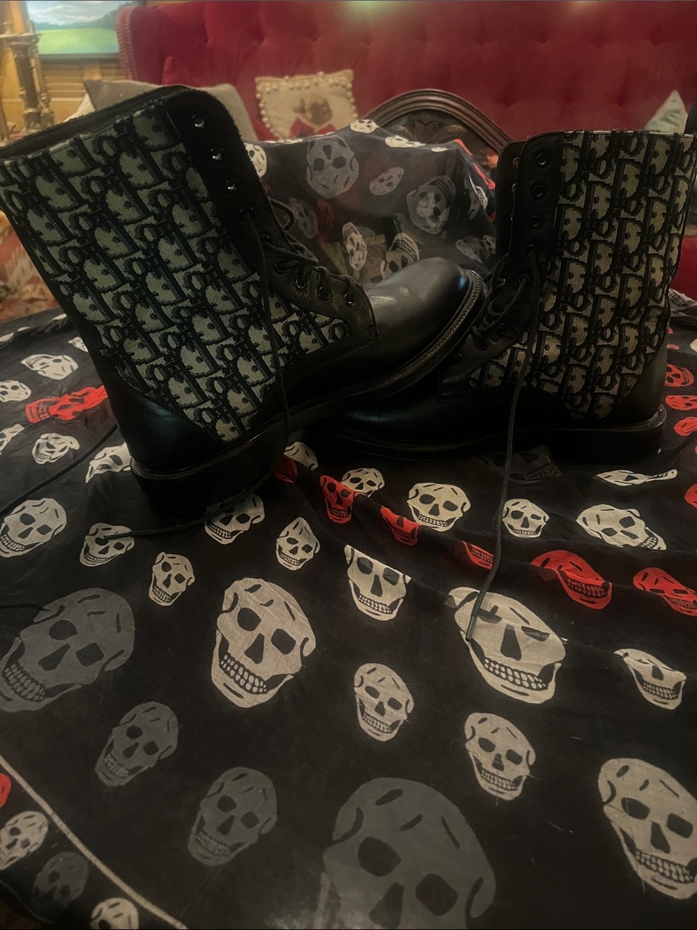 Dior Black and Navy Monogram Combat Boots